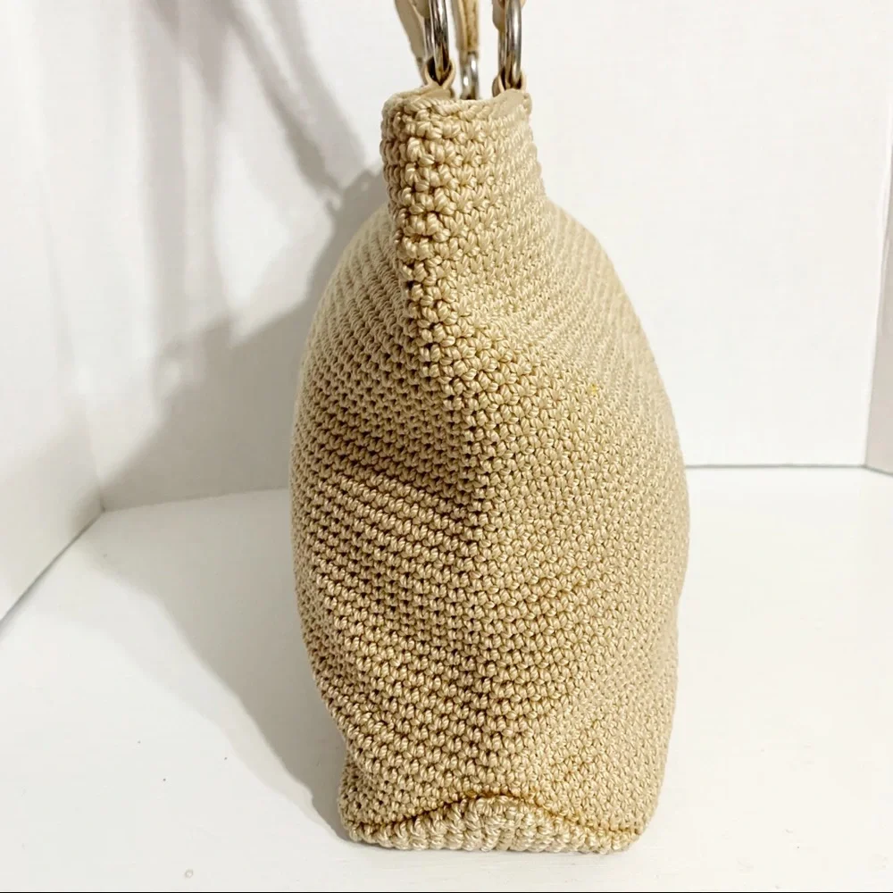 Lina Crocheted Shoulder Bag Braided Double Handles Solid Lining Zipped Closure